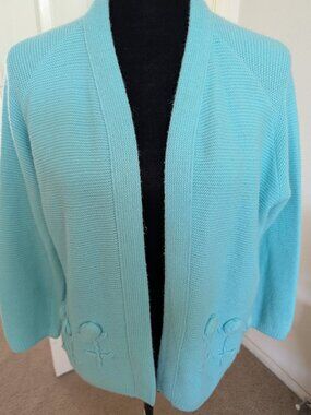 Vintage Ladies Aqua Cardigan Sweater By Rosalie-Orlon Acrylic Size Lg